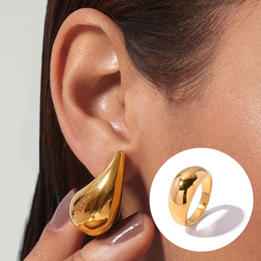 KIT DE ARETES GOTA + ANILLO CHUNKY