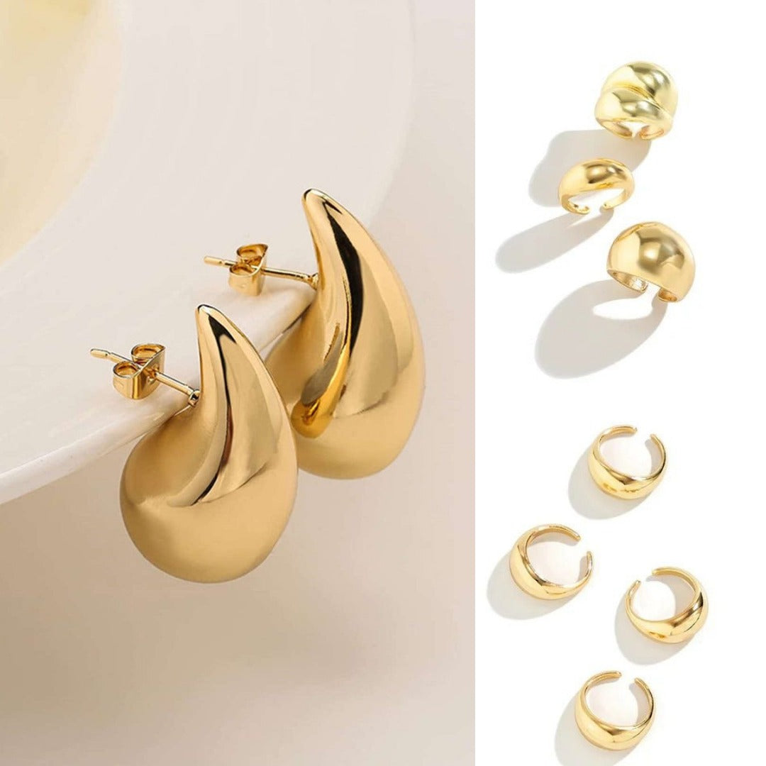 KIT DE ARETES GOTA + ANILLO CHUNKY